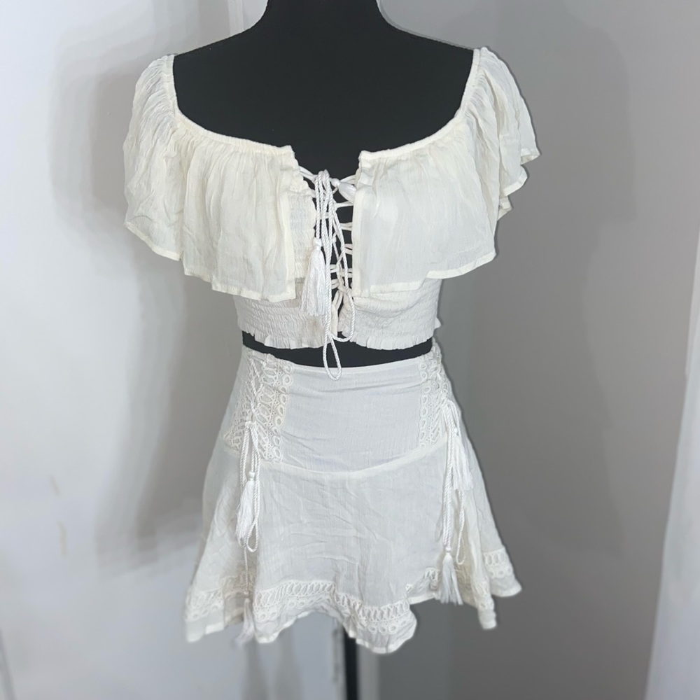 Off Shoulder White/Cream Colored Skirt Set